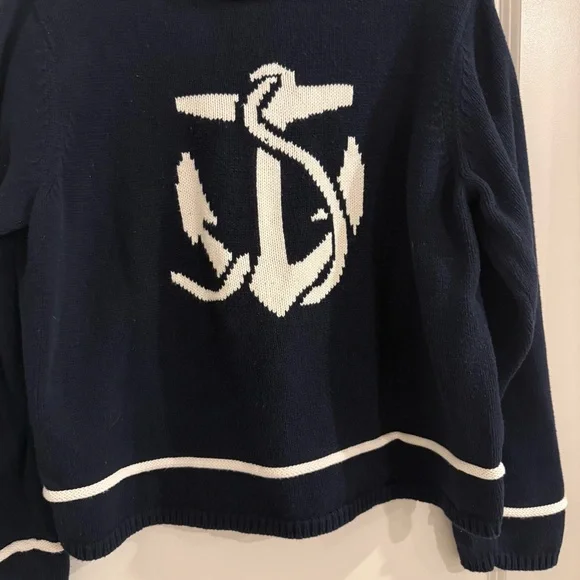 Vintage Liz Claiborne Anchor Nautical Knit Pullover Sweater-Navy Blue - Picture 4 of 12